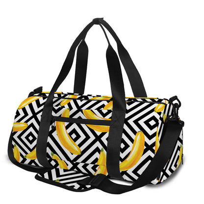 Black And White Geometric Banana Print Gym Bag