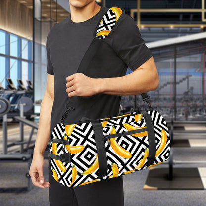 Black And White Geometric Banana Print Gym Bag