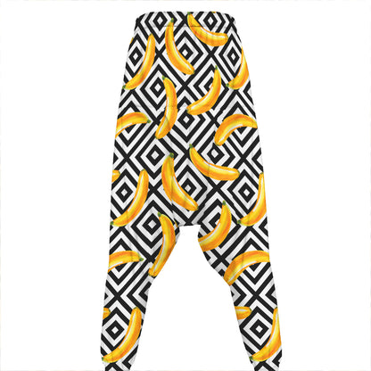 Black And White Geometric Banana Print Hammer Pants