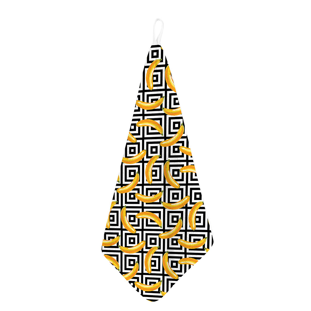 Black And White Geometric Banana Print Hand Towel