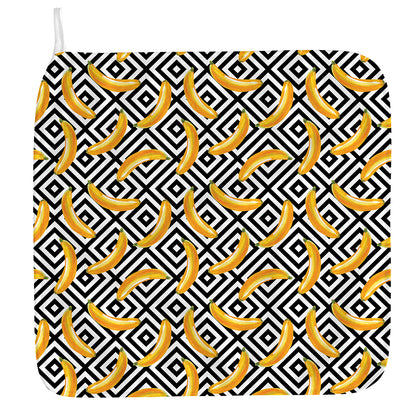 Black And White Geometric Banana Print Hand Towel