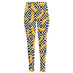 Black And White Geometric Banana Print High-Waisted Pocket Leggings
