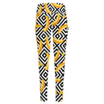 Black And White Geometric Banana Print High-Waisted Pocket Leggings