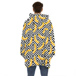 Black And White Geometric Banana Print Hoodie Blanket