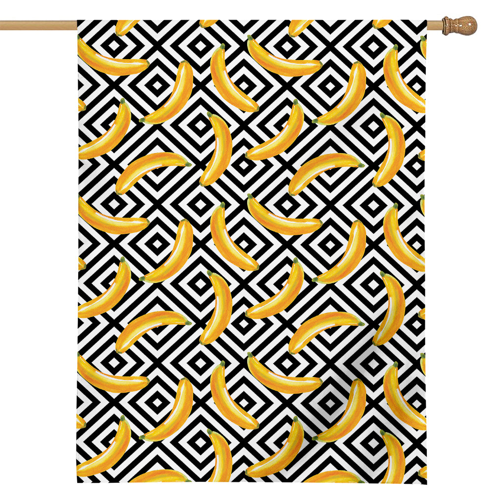 Black And White Geometric Banana Print House Flag