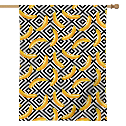 Black And White Geometric Banana Print House Flag