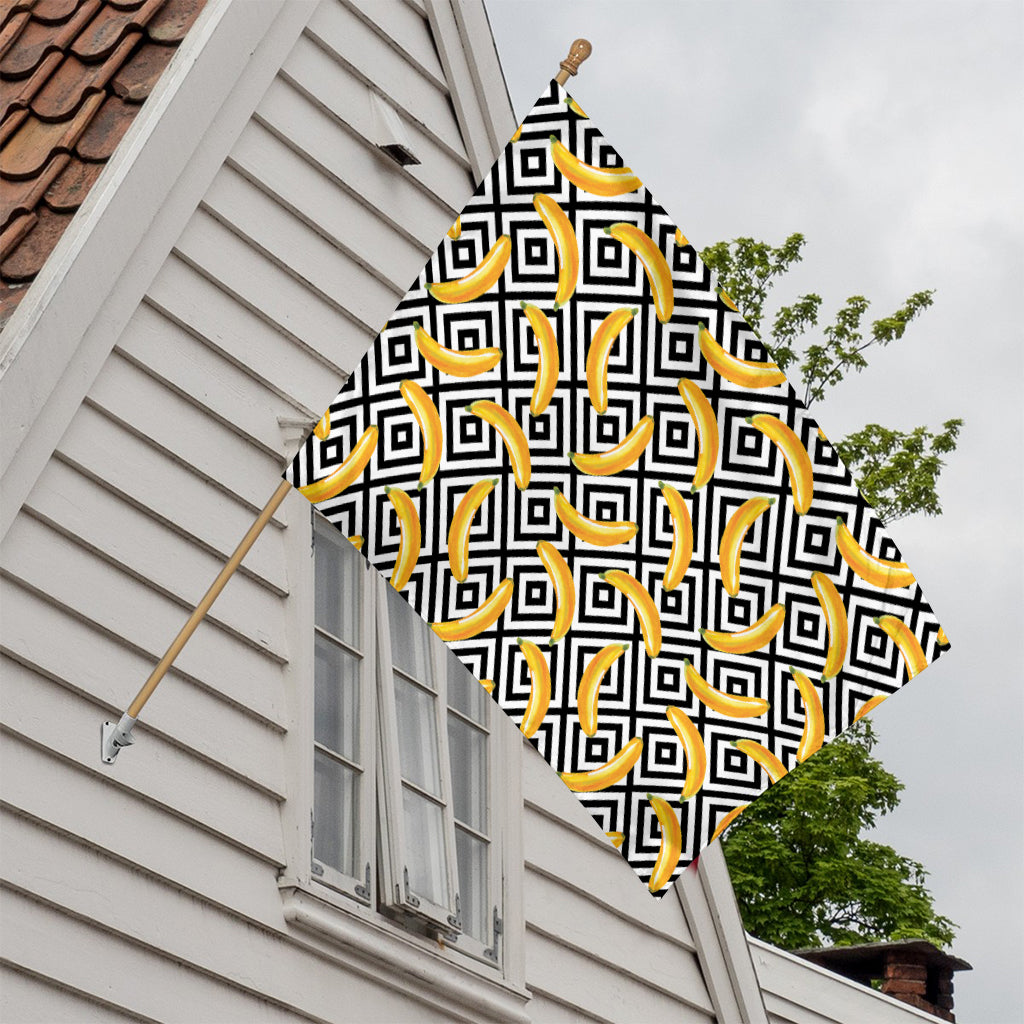 Black And White Geometric Banana Print House Flag