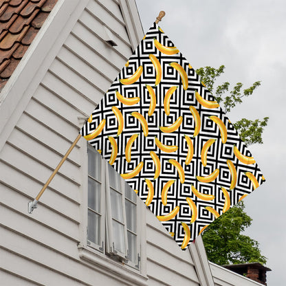 Black And White Geometric Banana Print House Flag