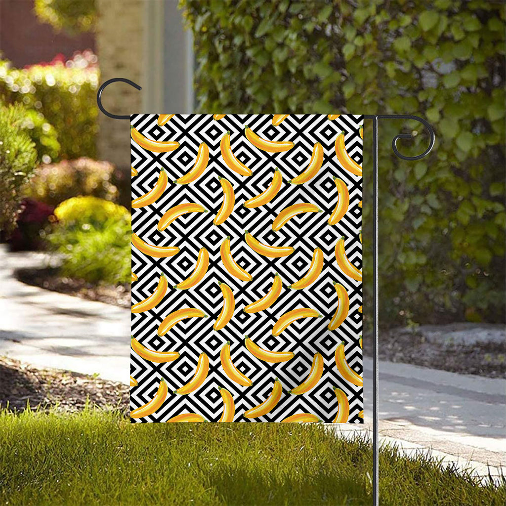 Black And White Geometric Banana Print House Flag