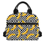 Black And White Geometric Banana Print Insulated Lunch Bag