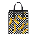 Black And White Geometric Banana Print Insulated Lunch Tote