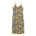 Black And White Geometric Banana Print Jersey Midi Cami Dress