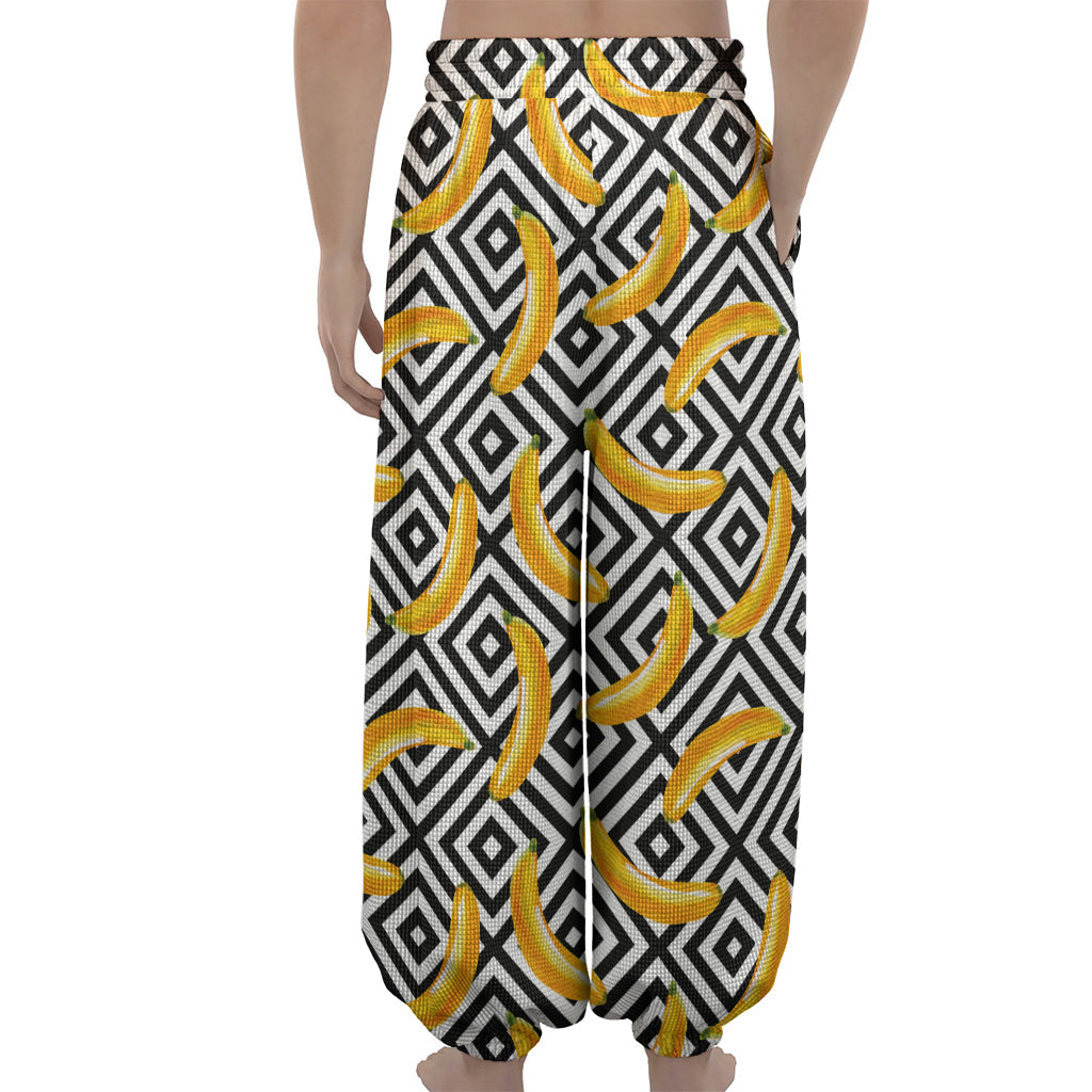 Black And White Geometric Banana Print Lantern Pants