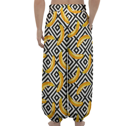 Black And White Geometric Banana Print Lantern Pants