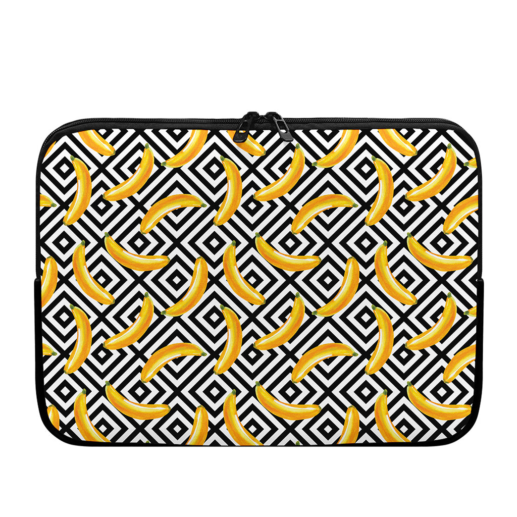 Black And White Geometric Banana Print Laptop Sleeve