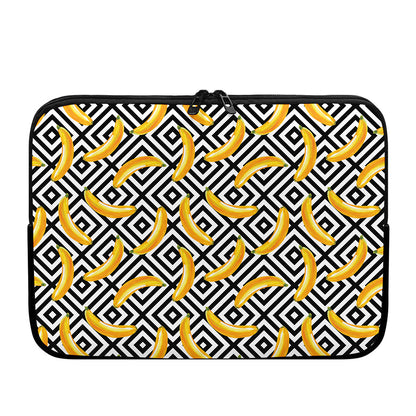 Black And White Geometric Banana Print Laptop Sleeve