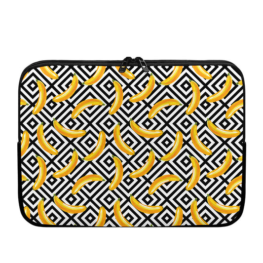 Black And White Geometric Banana Print Laptop Sleeve