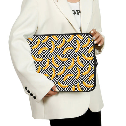 Black And White Geometric Banana Print Laptop Sleeve