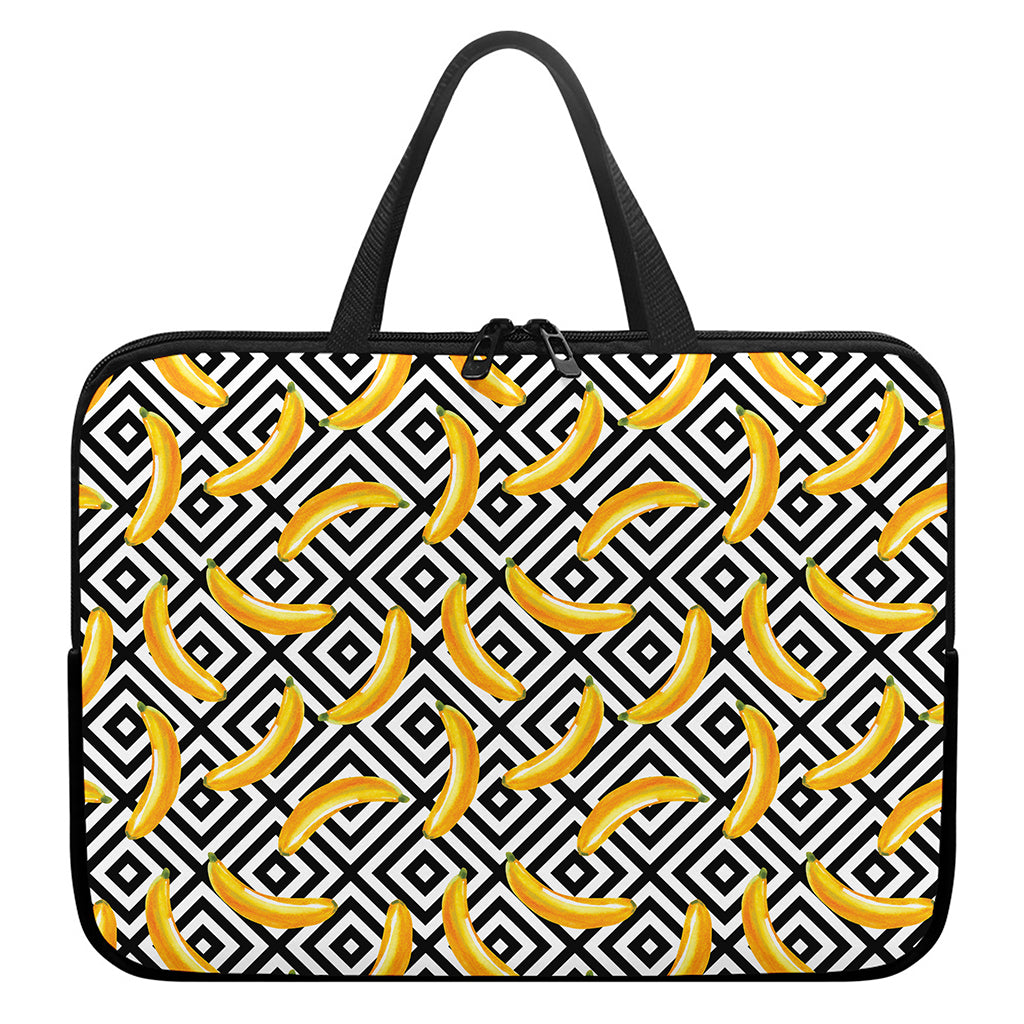 Black And White Geometric Banana Print Laptop Sleeve With Handle