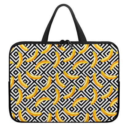 Black And White Geometric Banana Print Laptop Sleeve With Handle