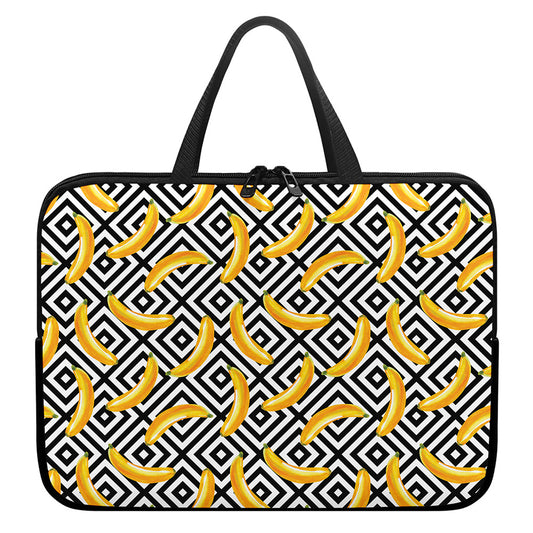 Black And White Geometric Banana Print Laptop Sleeve With Handle
