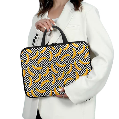 Black And White Geometric Banana Print Laptop Sleeve With Handle