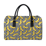 Black And White Geometric Banana Print Leather Duffle Bag