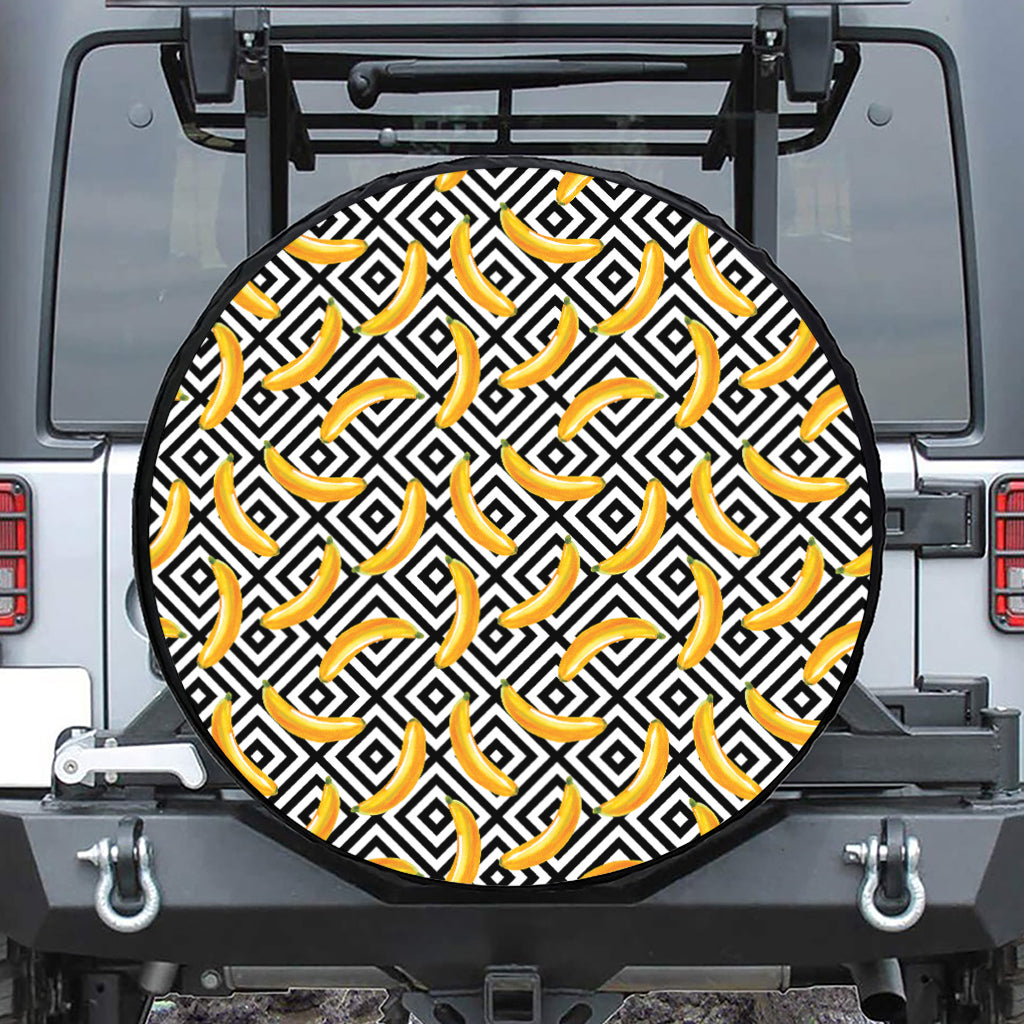 Black And White Geometric Banana Print Leather Spare Tire Cover