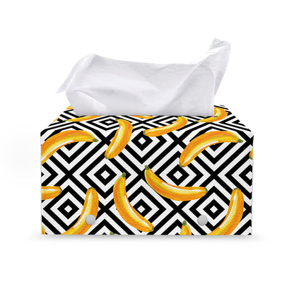 Black And White Geometric Banana Print Leather Tissue Box Cover