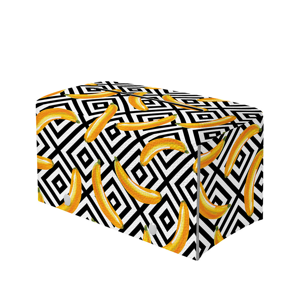 Black And White Geometric Banana Print Leather Tissue Box Cover