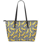 Black And White Geometric Banana Print Leather Tote Bag