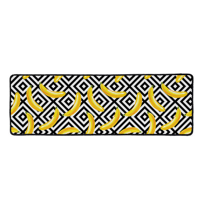 Black And White Geometric Banana Print Long Kitchen Mat