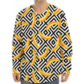 Black And White Geometric Banana Print Long Sleeve Baseball Jersey
