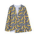Black And White Geometric Banana Print Long Sleeve Short Coat