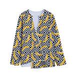 Black And White Geometric Banana Print Long Sleeve Short Coat