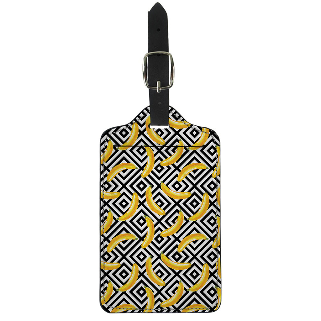 Black And White Geometric Banana Print Luggage Tag