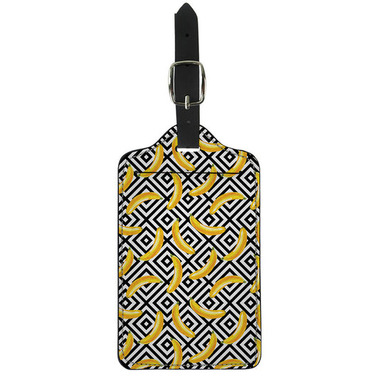 Black And White Geometric Banana Print Luggage Tag