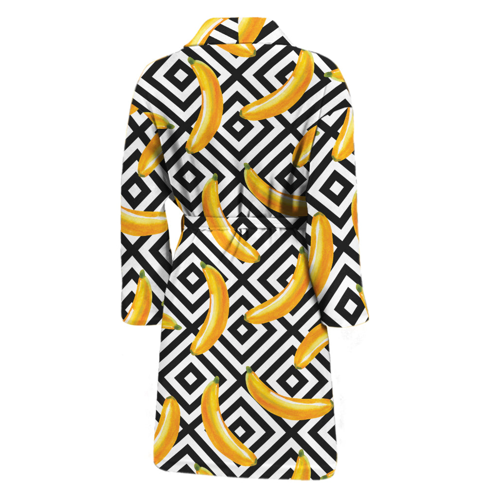 Black And White Geometric Banana Print Men's Bathrobe