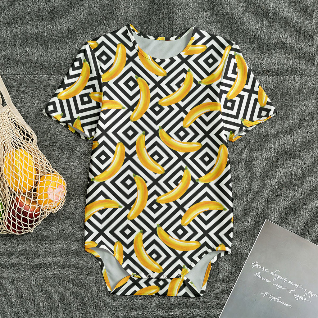 Black And White Geometric Banana Print Men's Bodysuit