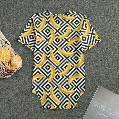 Black And White Geometric Banana Print Men's Bodysuit
