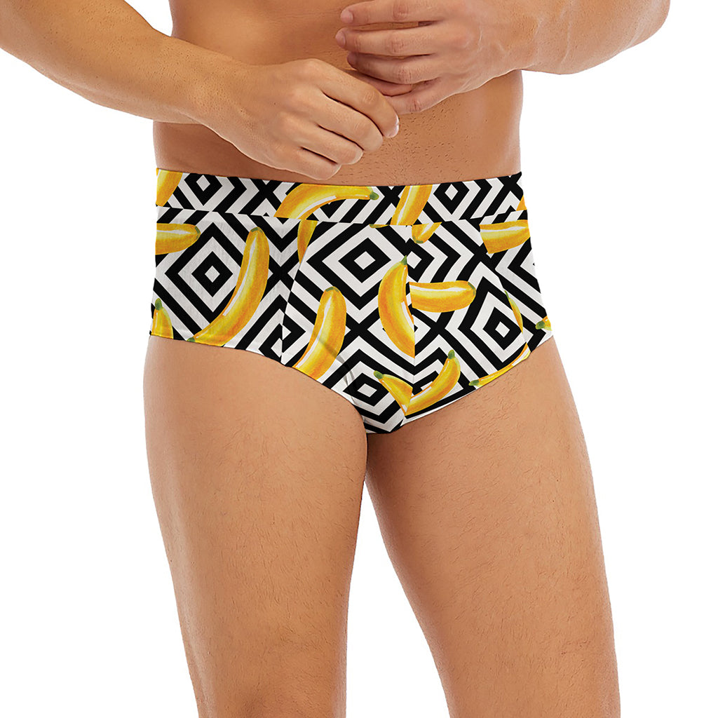 Black And White Geometric Banana Print Men's Briefs