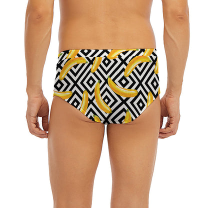 Black And White Geometric Banana Print Men's Briefs
