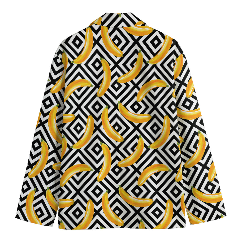 Black And White Geometric Banana Print Men's Cotton Blazer