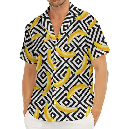 Black And White Geometric Banana Print Men's Deep V-Neck Shirt