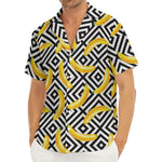 Black And White Geometric Banana Print Men's Deep V-Neck Shirt