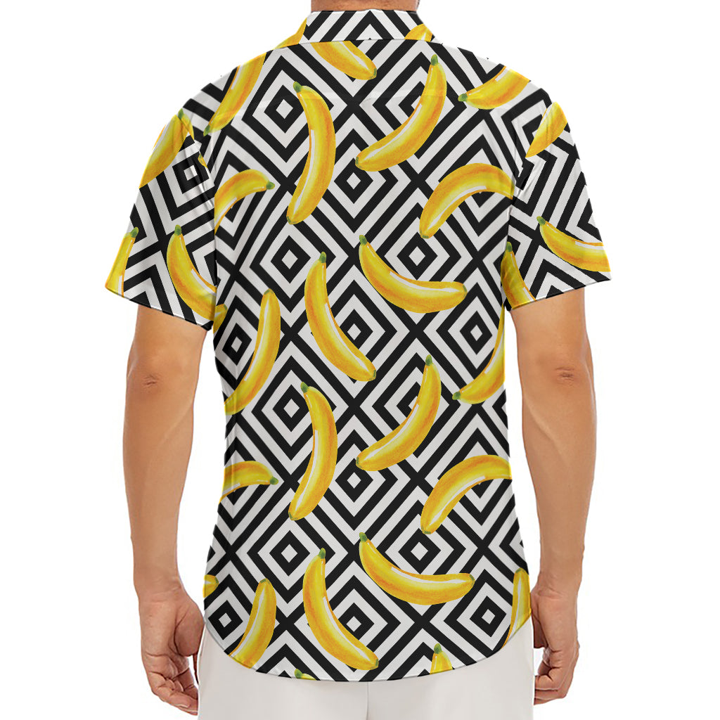 Black And White Geometric Banana Print Men's Deep V-Neck Shirt