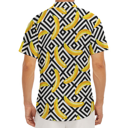 Black And White Geometric Banana Print Men's Deep V-Neck Shirt