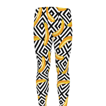 Black And White Geometric Banana Print Men's leggings