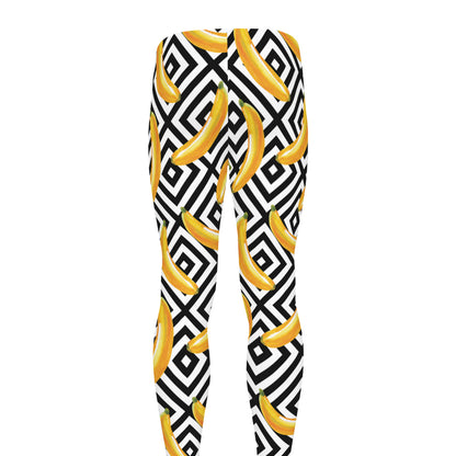 Black And White Geometric Banana Print Men's leggings