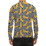 Black And White Geometric Banana Print Men's Long Sleeve Rash Guard
